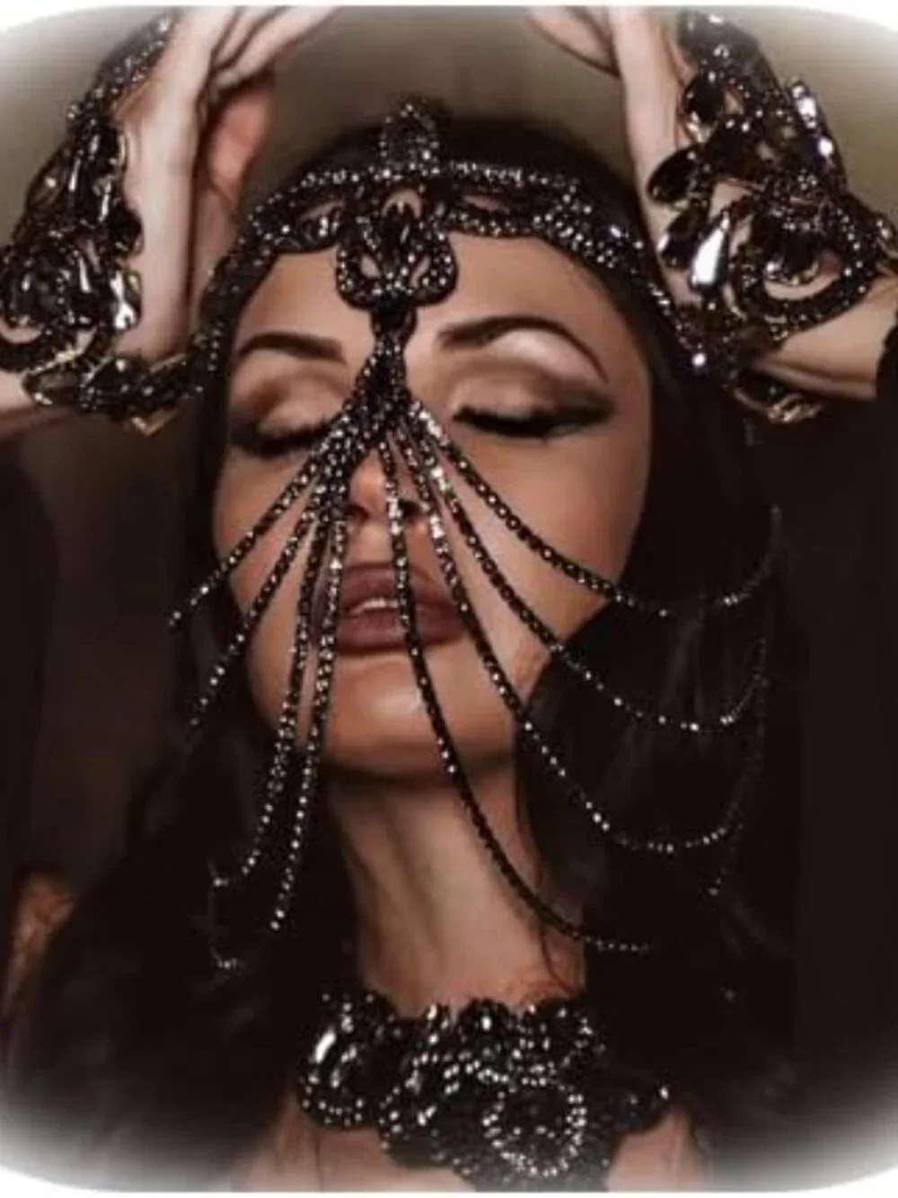 Rhinestone Tassel Veil Mask